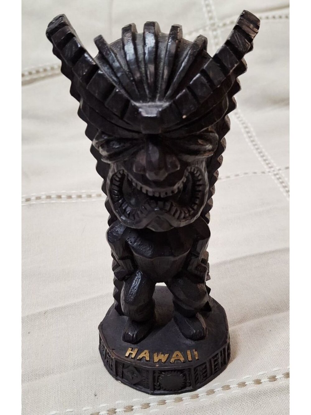 God Of Money Hawaiian Tiki Wood Carved Figurine Statue Black